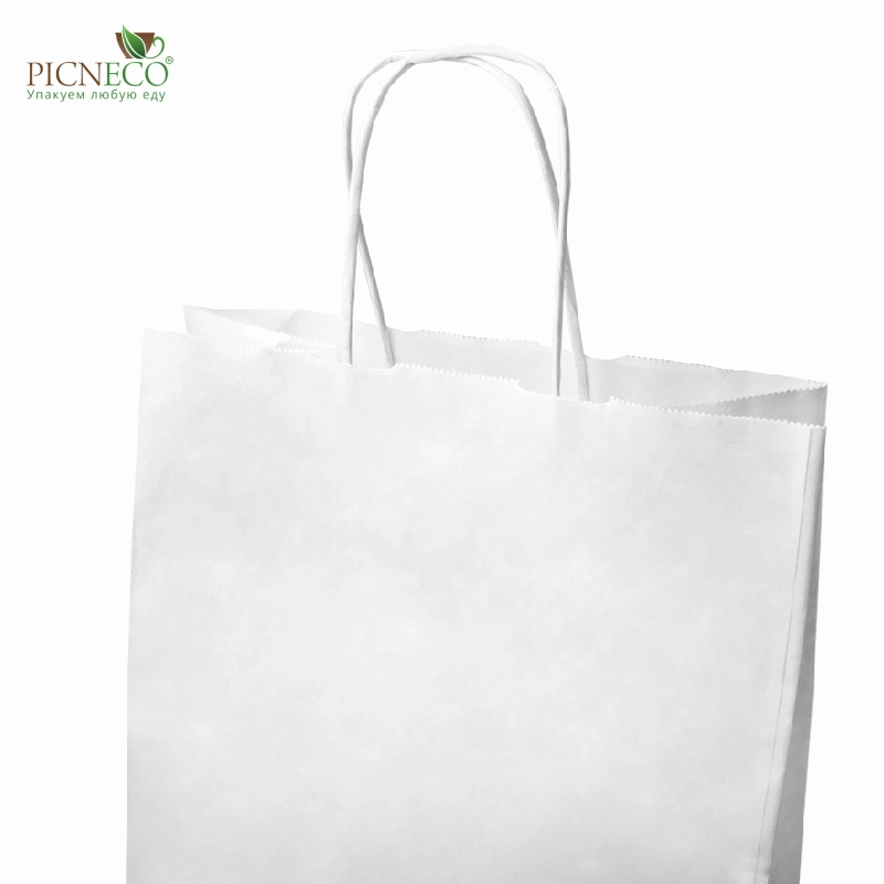 товар Бумажный крафт пакет с кручеными ручками, белый, 240*140*280 мм BPK024